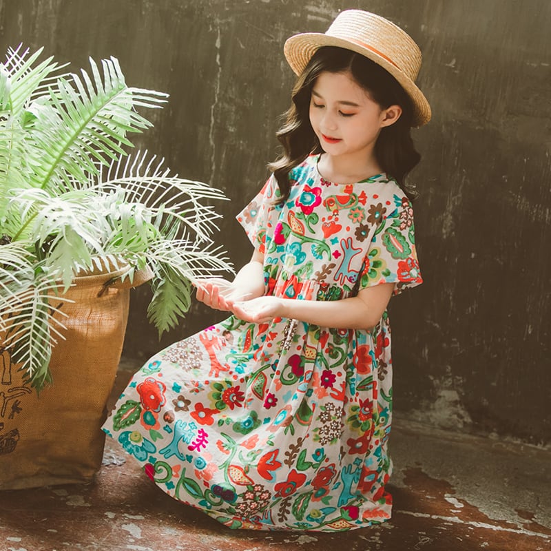半袖 ワンピース 花柄 スカート ドレス カジュアル 女の子 韓国