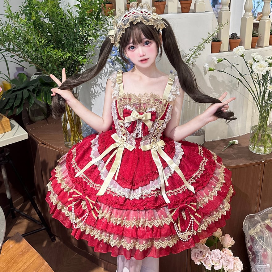スウィートロリィタ ドレス バックリボン レース 編み上げ プリンセス