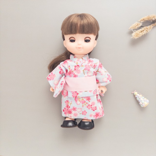 【夏限定】浴衣セット(桜水色帯ピンク)メルちゃんソランちゃん
