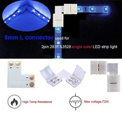 GTIWUNG LEDテープ 延長用 ワンタッチコネクタ 2ピン 8mm 3528 2835 SMD 単色用 半田付け不要LEDストリップ接続変換器コネクタ（12個) 装飾直角スナップコネクタ（4個） 2ピンLEDテープライトLタイプコネクタ（4個）