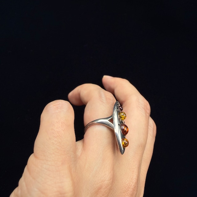 Vintage Multi Amber Silver Ring