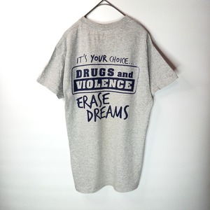 ノーブランド　クルーネック　プリントTシャツ　半袖　企業ロゴ　グレー