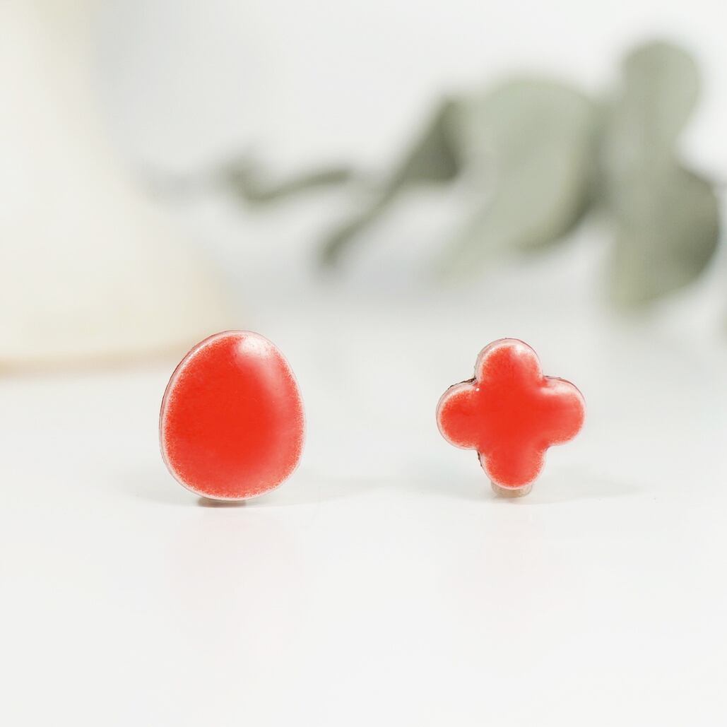 T-215 美濃焼 オリジナル金型タイルの ピアス/イヤリング 裏面レザー