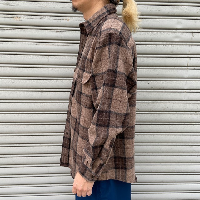 90s バナナリパブリック バナリパ チェック柄ウールシャツ ブラウン S