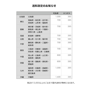 送料改定のお知らせ