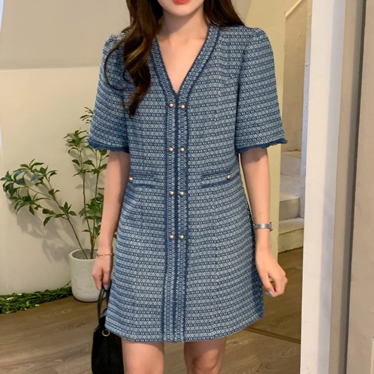 Vネックライン ブループリントワンピース A4266