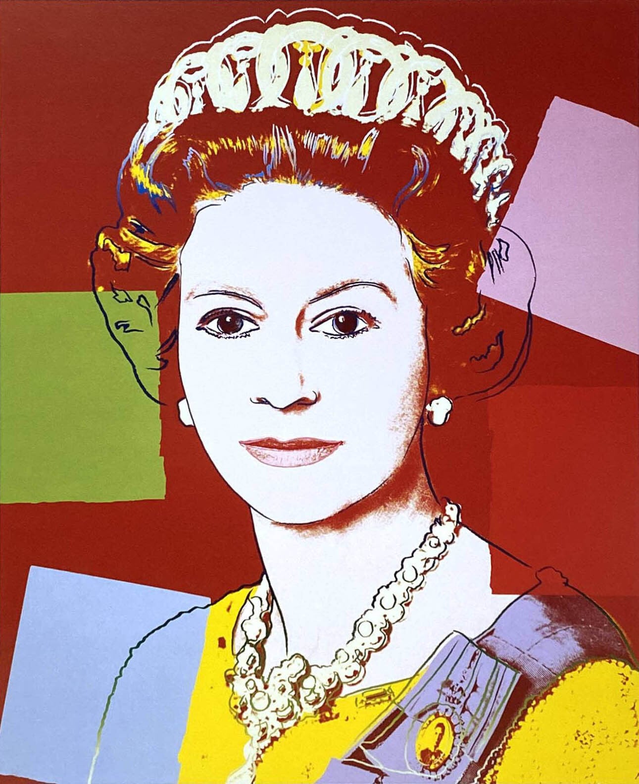 アンディ ウォーホル「英国女王エリザベス2世(ダーク アウトライン) ,1985」展示用フック付ポスター ポップアート 絵画