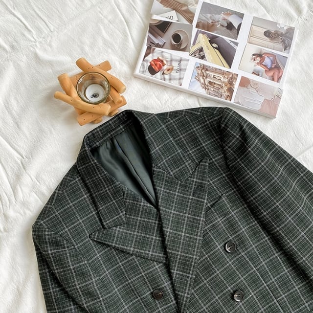 予約販売】ジャケット チェック柄 メンズ グリーン ダブル ドレス