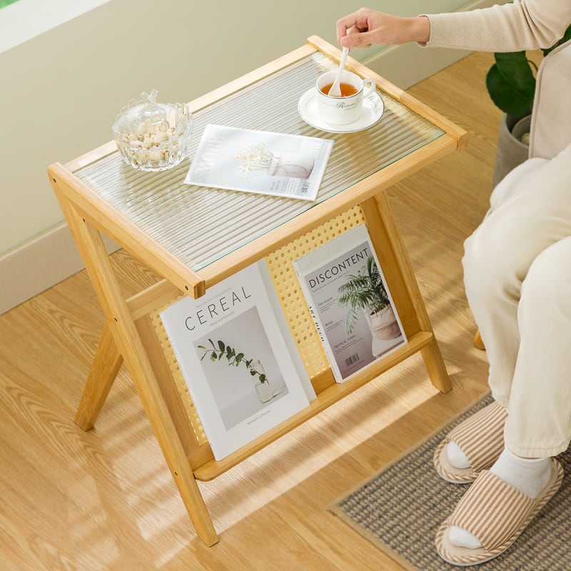 2color⋆サイドテーブル ナイトテーブル Z字型 竹製 ミニテーブル