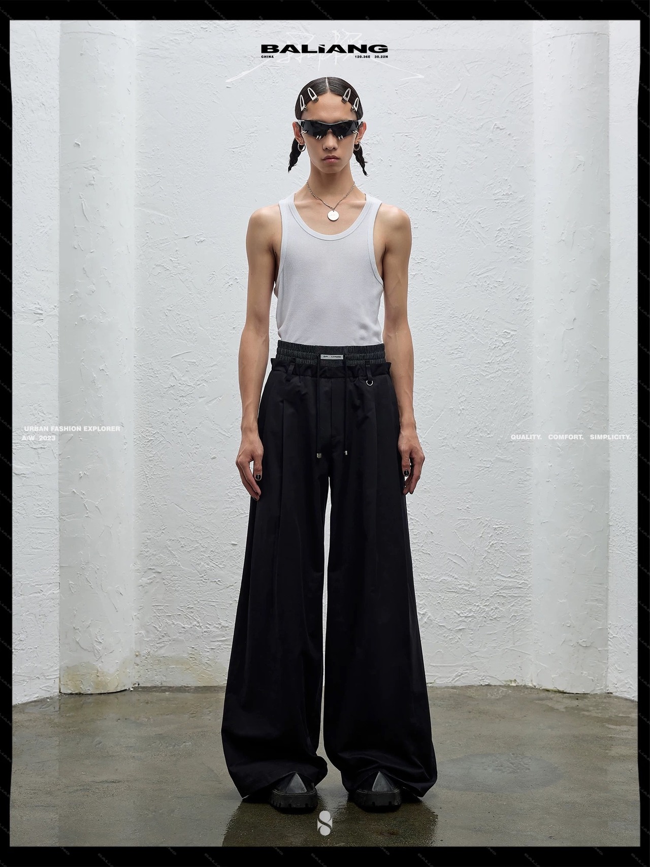 BALIANG Double Waist Drawstring Wide Trousers