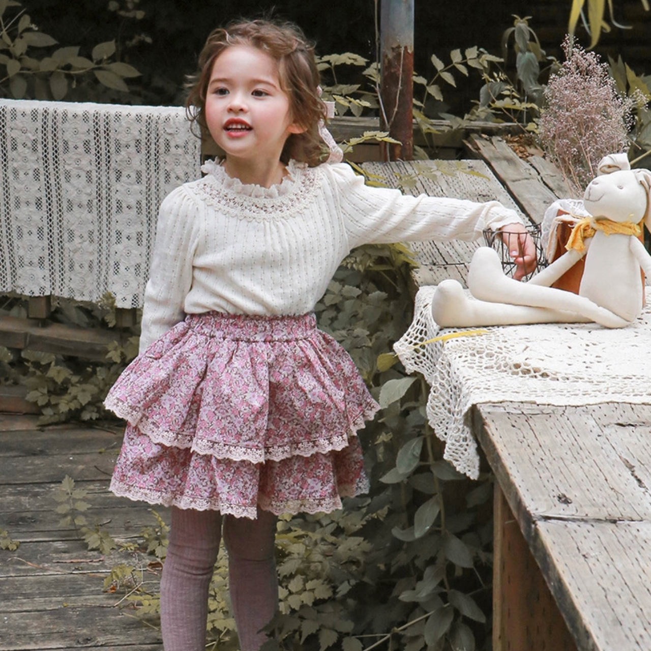 秋レース襟リブTシャツ2色