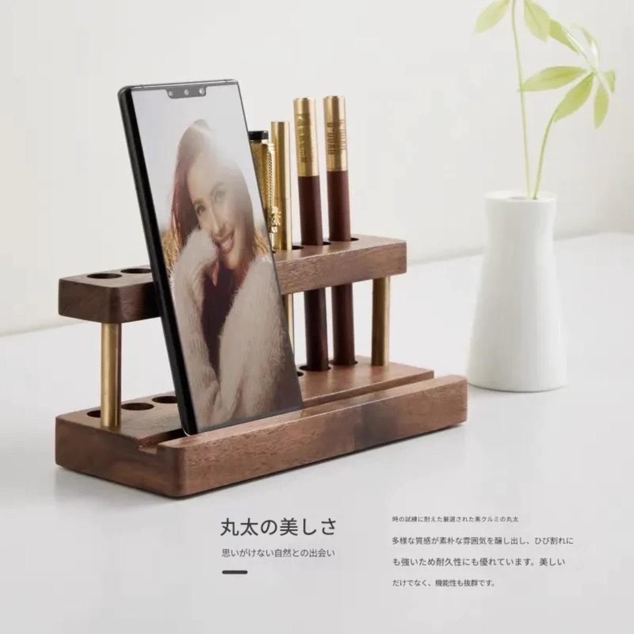 【木製 インテリア スマホスタンド】オフィス デスクトップ オーガナイザー 電話ホルダー 多目的 ペンホルダー iPad ネイルアート ネイルブラシ 収納ブラケット 卓上 シンプル 北欧テイスト