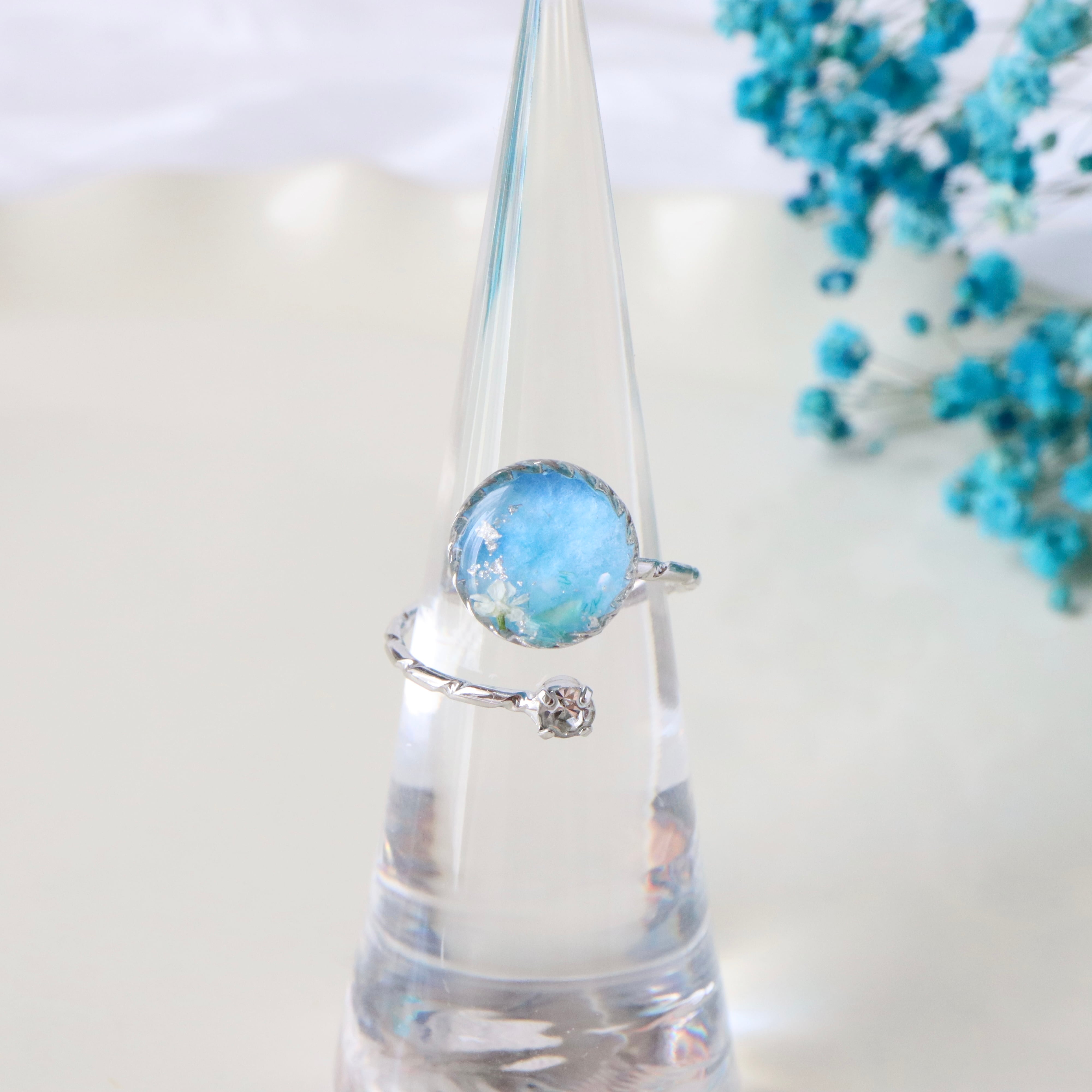 【ﾘﾝｸﾞ05】 1点もの＊和紙と水彩の彩り ~ネモフィラ~/ﾌﾘｰｻｲｽﾞ