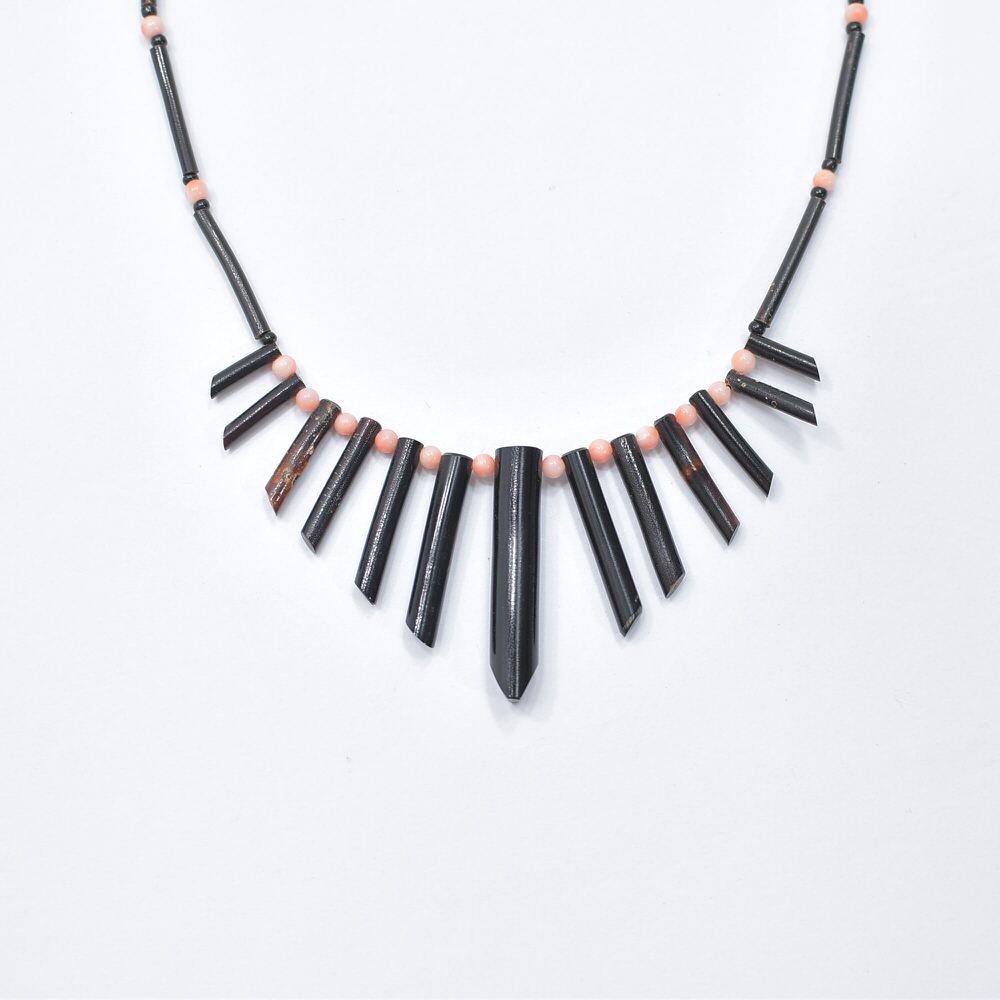 80~90s Vintage ホーン調 スティック デザイン ネックレス チョーカー ブラック コーラルピンク トライバル ジオメトリック アールデコ ヴィンテージ ビンテージ 古着 ユニセックスデザイン