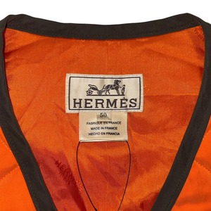 vintage HERMES peach-skin fabric quilting vest “HERMES ORANGE”