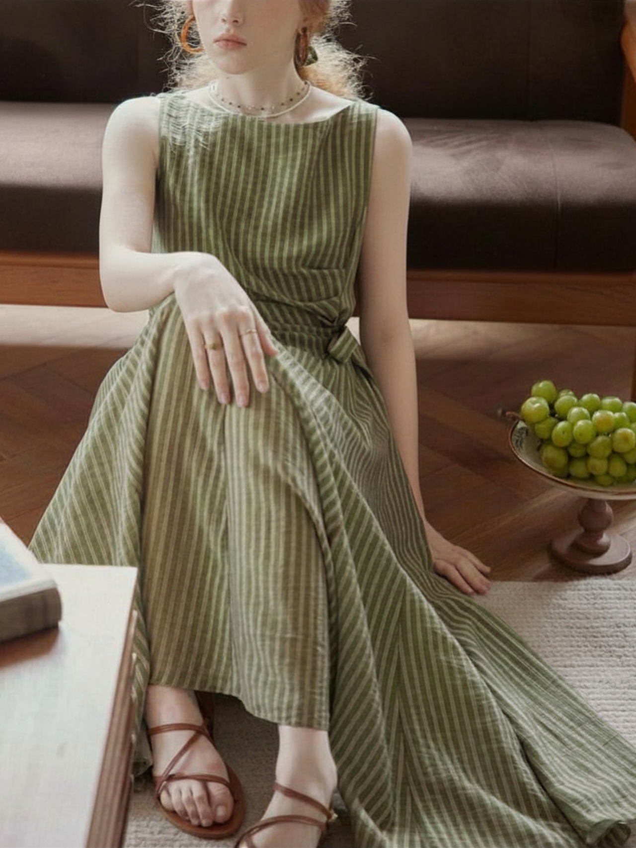 Feuille Sleeveless Stripe Wrap Dress F0695