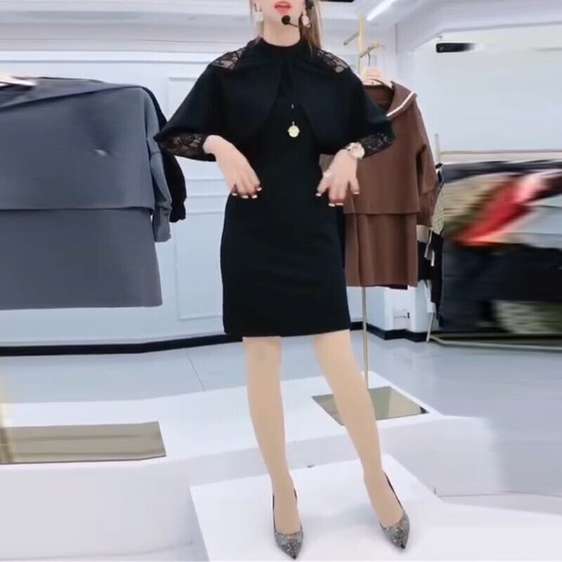 2020プラスサイズの女性の太った姉妹初秋のレースの袖ウエスタンスタイルの女性のドレスは年齢を減らし、mmの軽い成熟したドレスをスリムにします ミックスインファッション81417574527