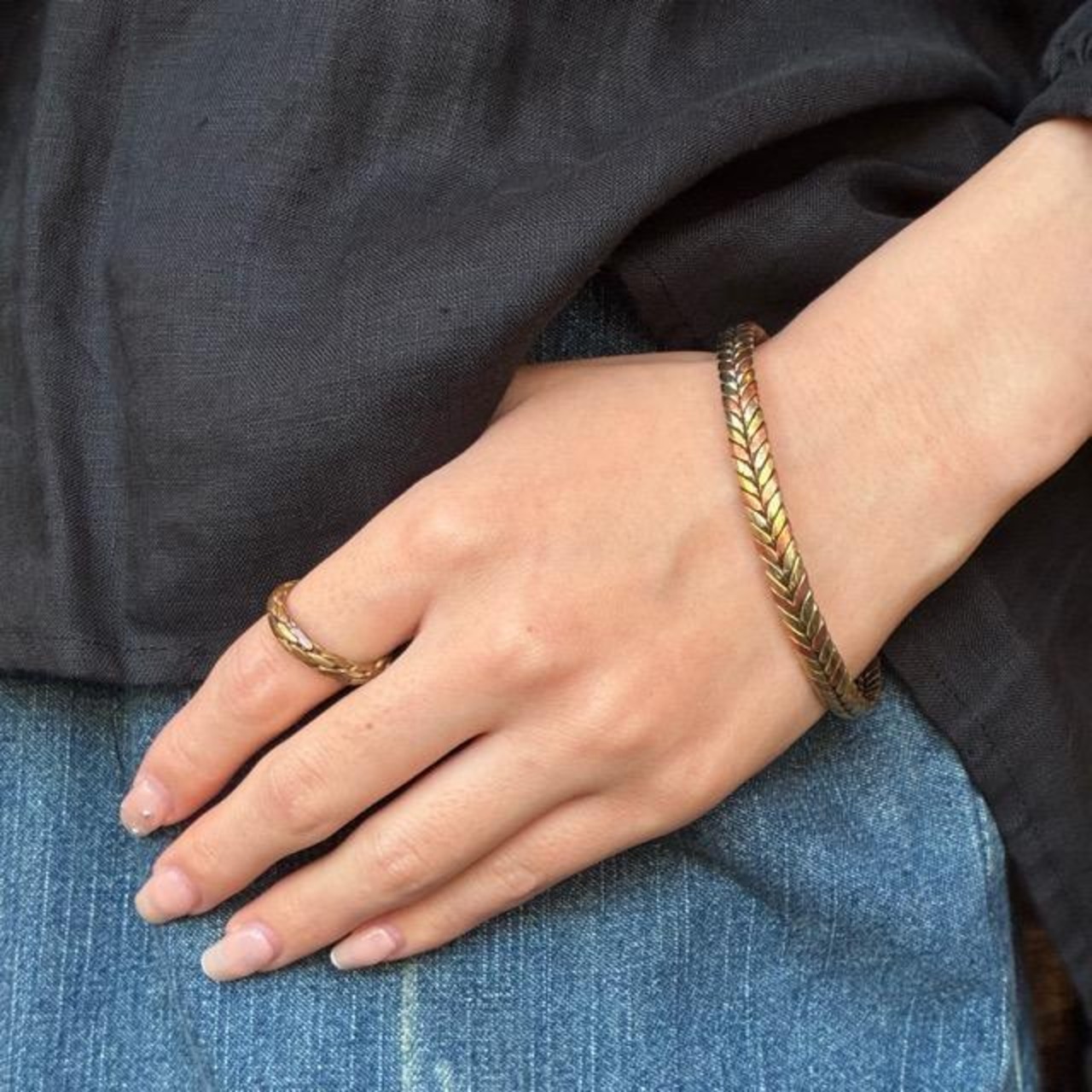 TOPANGA Jewelry Ancient Brass and Copper Bangle D Ancient Brass and Copper Bangle D Bracelet Cuff Bracelet Tibetan Bangle　