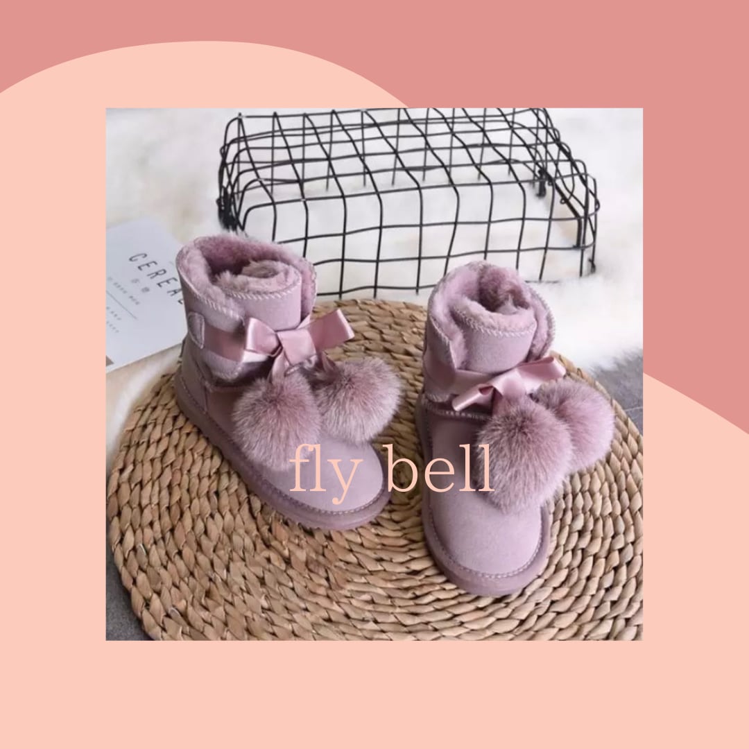 【即納】ポンポンムートンブーツ⁂ 》 》》》 》》》》》》キッズ ブーツ ムートンブーツ ファー 海外子供服 ふわふわ