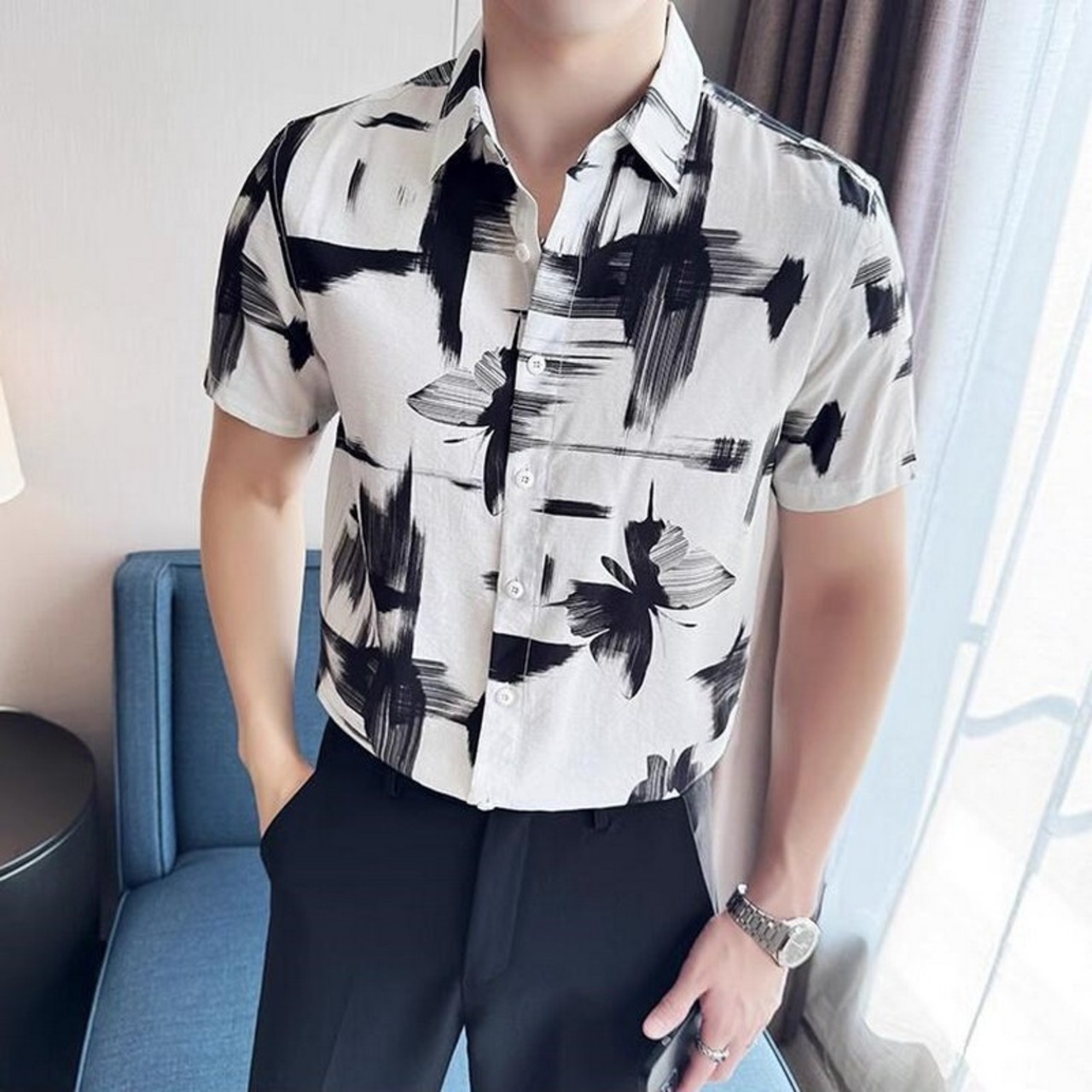 slim business print shirt 00345