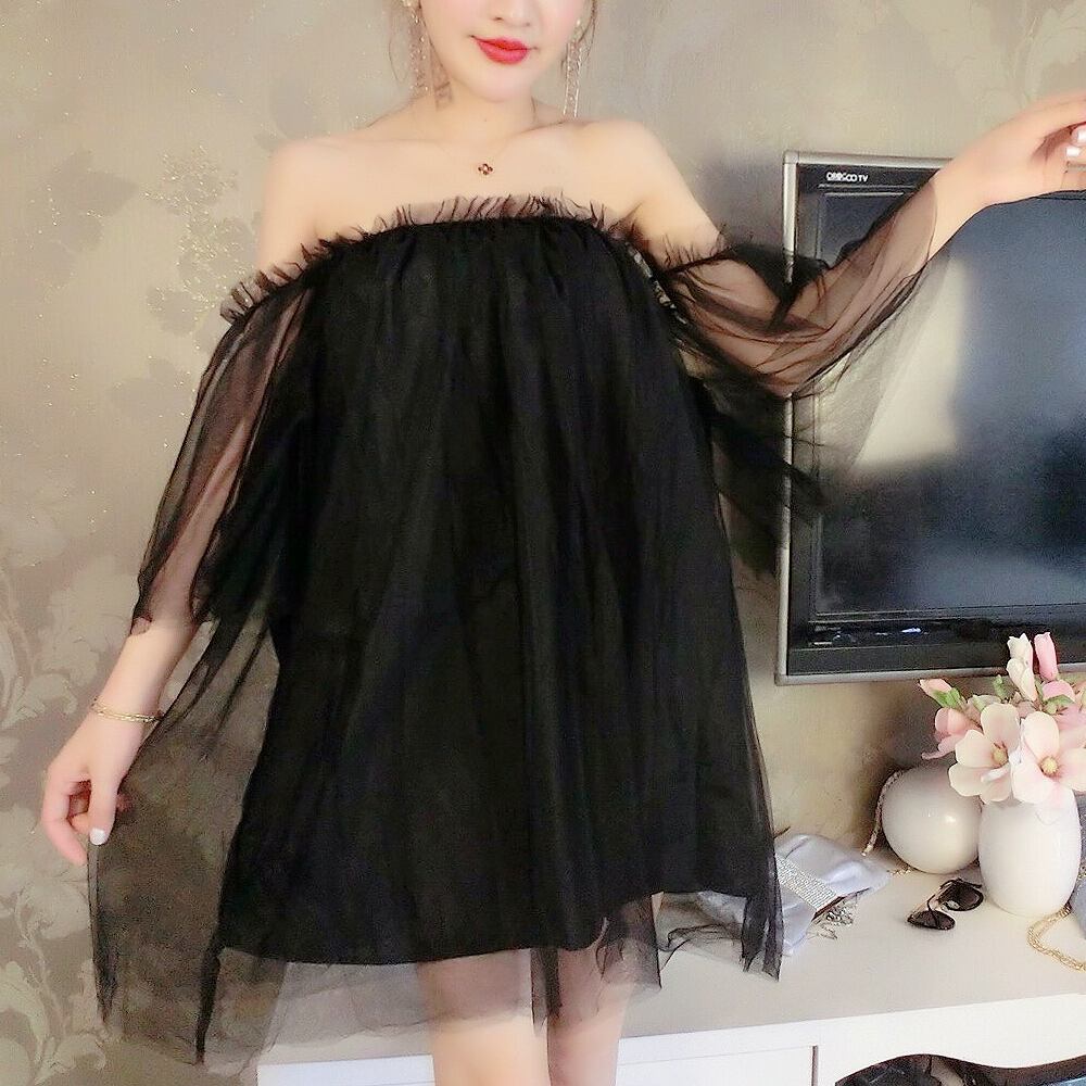 ストラップレス ドレス ワンピース ミニ丈 黒 ブラック