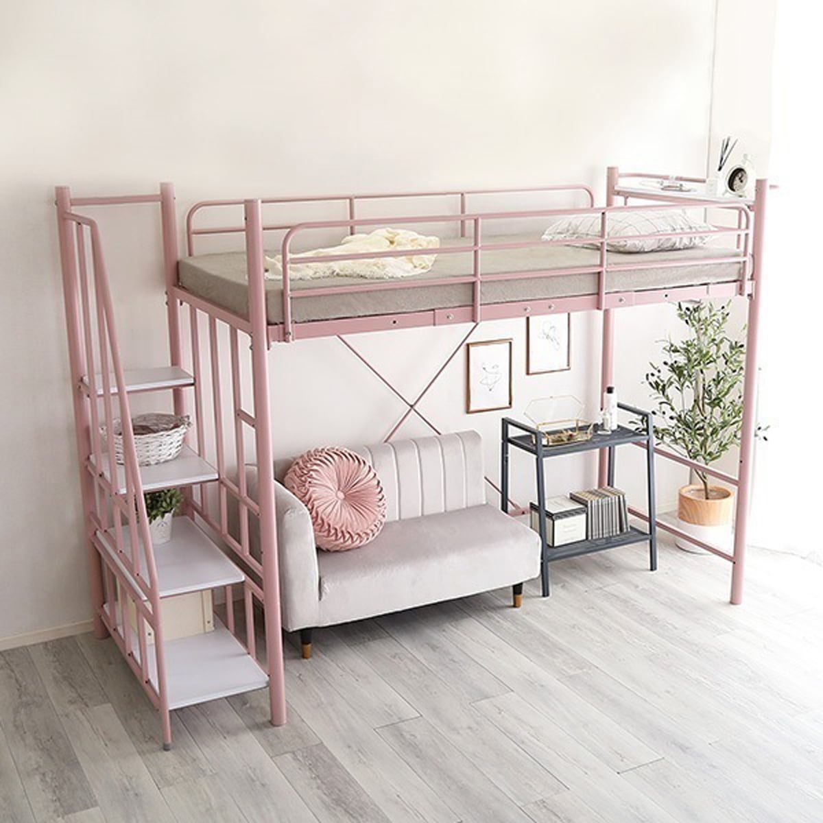 大人かわいいインテリア 階段付き ロフトベッド【Formida-フォミダー-】