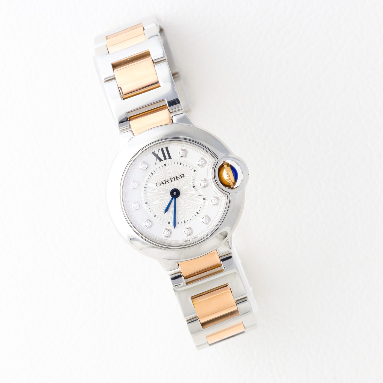 カルティエ バロンブルー SM ダイヤルダイヤモンド PGコンビ