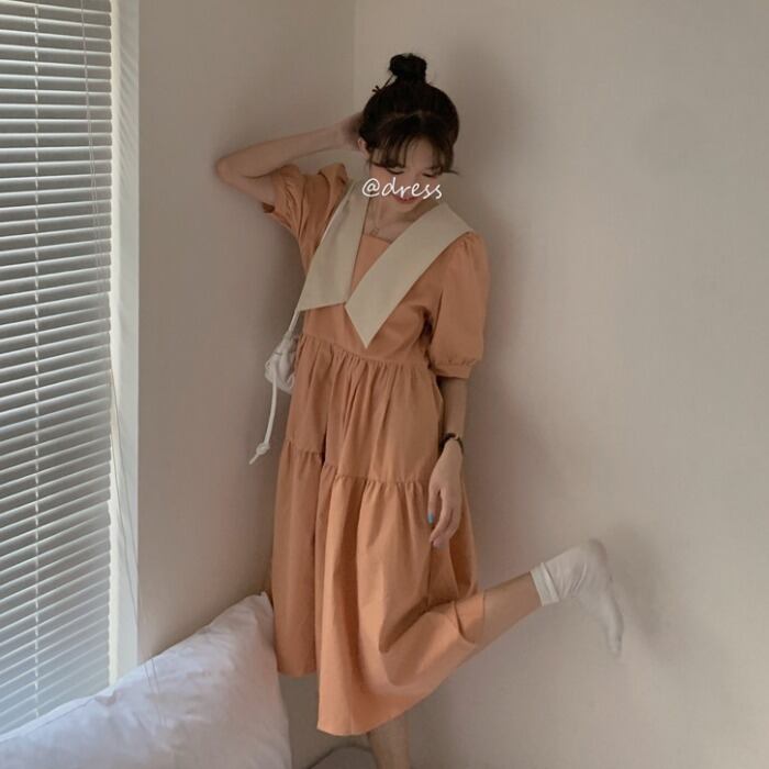 スリーブドレス サマー半袖スカート ショート ハーフスリーブ 大人ガーリー スウィート キュート カジュアル 夏物 モンロー33637043946