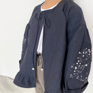 [ Kids ] カスミソウ刺繍ライトコート -dark navy- 梅雨寒軽量アウター