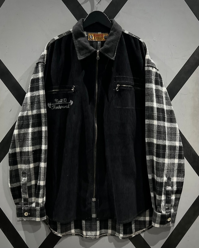 【X VINTAGE】Corduroy Switching Vintage Zip Up Flannel Shirt