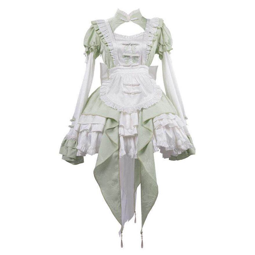 中華ゴシック メイドワンピ エプロン付き チャイナボタン ｜天使と悪魔