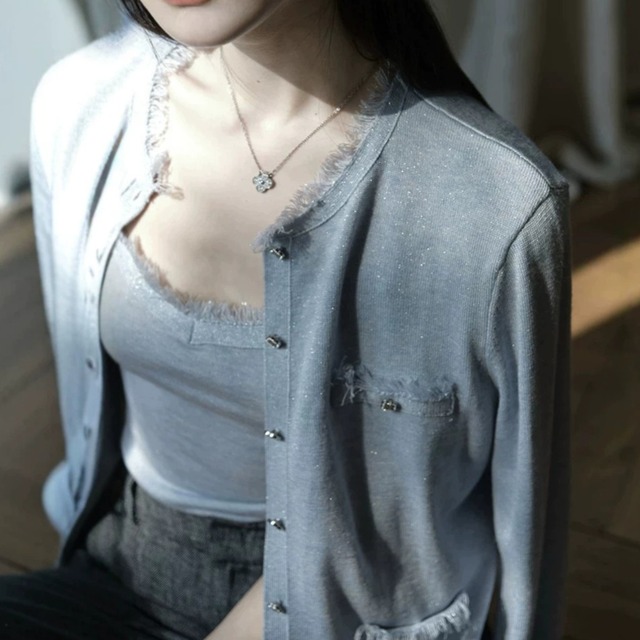 Fringe stitch elegant knit ensemble ( 2color )