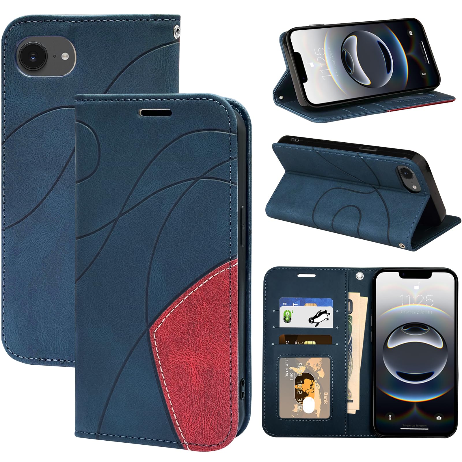 CaseForLuck iPhone 16e/17e 用 ケース 手帳型 カード収納 多機能 財布型 全面保護(ブルー)