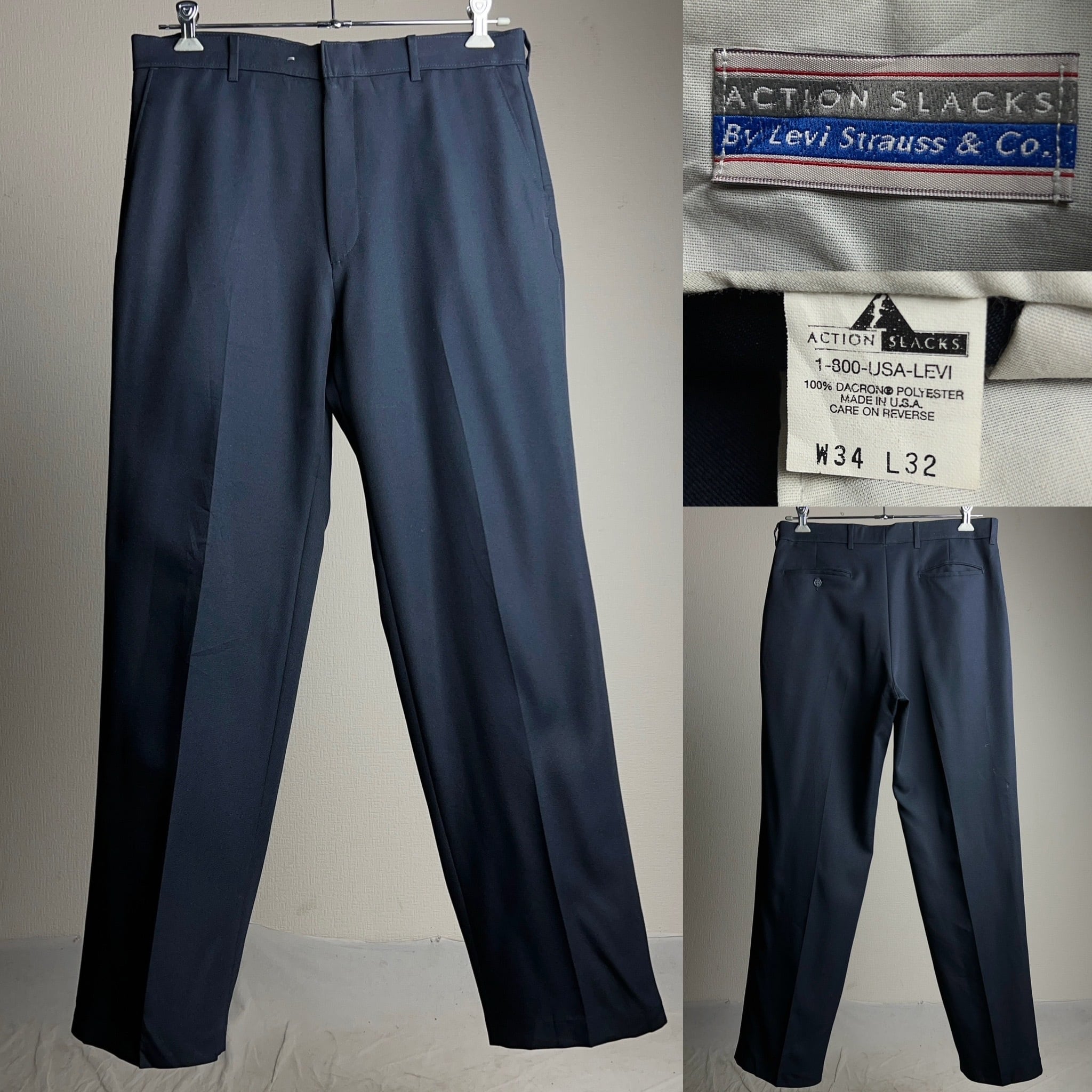 90's LEVI’S ACTION SLACKS STA-PREST NAVY USA製 W34 L32 90年代 リーバイス アクションスラックス  スタプレ ネイビー【1000A1231】