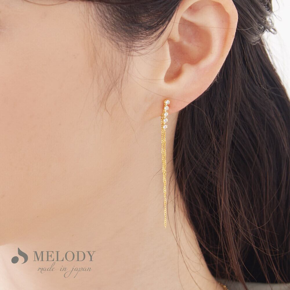 日本製 ジュエリー イヤリング ストーン パール バックチェーン ロング NT-N19