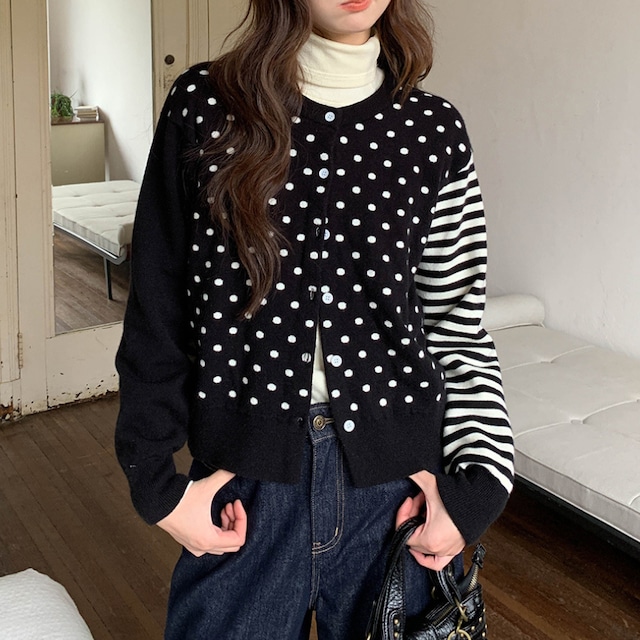 bicolor patchwork design knit cardigan J00110