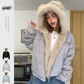 【暖かさUP】ストリート 熊耳ファー中綿ジャケット T1971