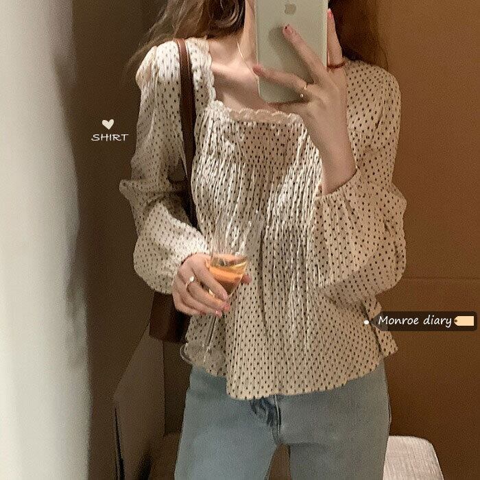 スタンダードシャツ レディースシフォンスプリングサマーショートカラートップス レトロ 大人ガーリー スウィート キュート カジュアル 春物 夏物 スクウェア モンロー1105691714