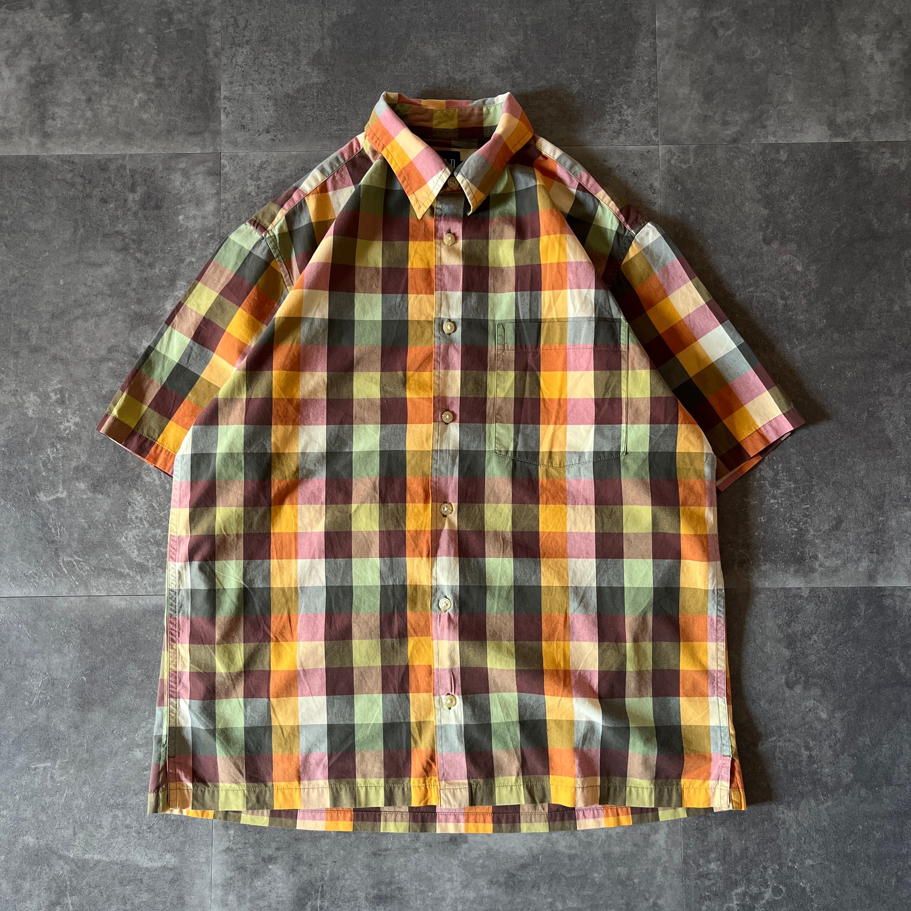 00年製 OLD GAP 半袖開襟シャツ ブロックチェック L 白タグ A124 00s OLD GAP グリーン系 BD半袖チェックシャツ 白タグ - メルカリ