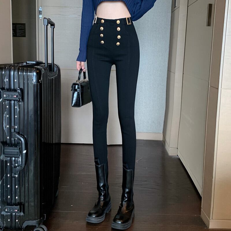 ダブルブレストカジュアルパンツ オータムハイウェストスリム 秋物 ガールズファッション21513883370