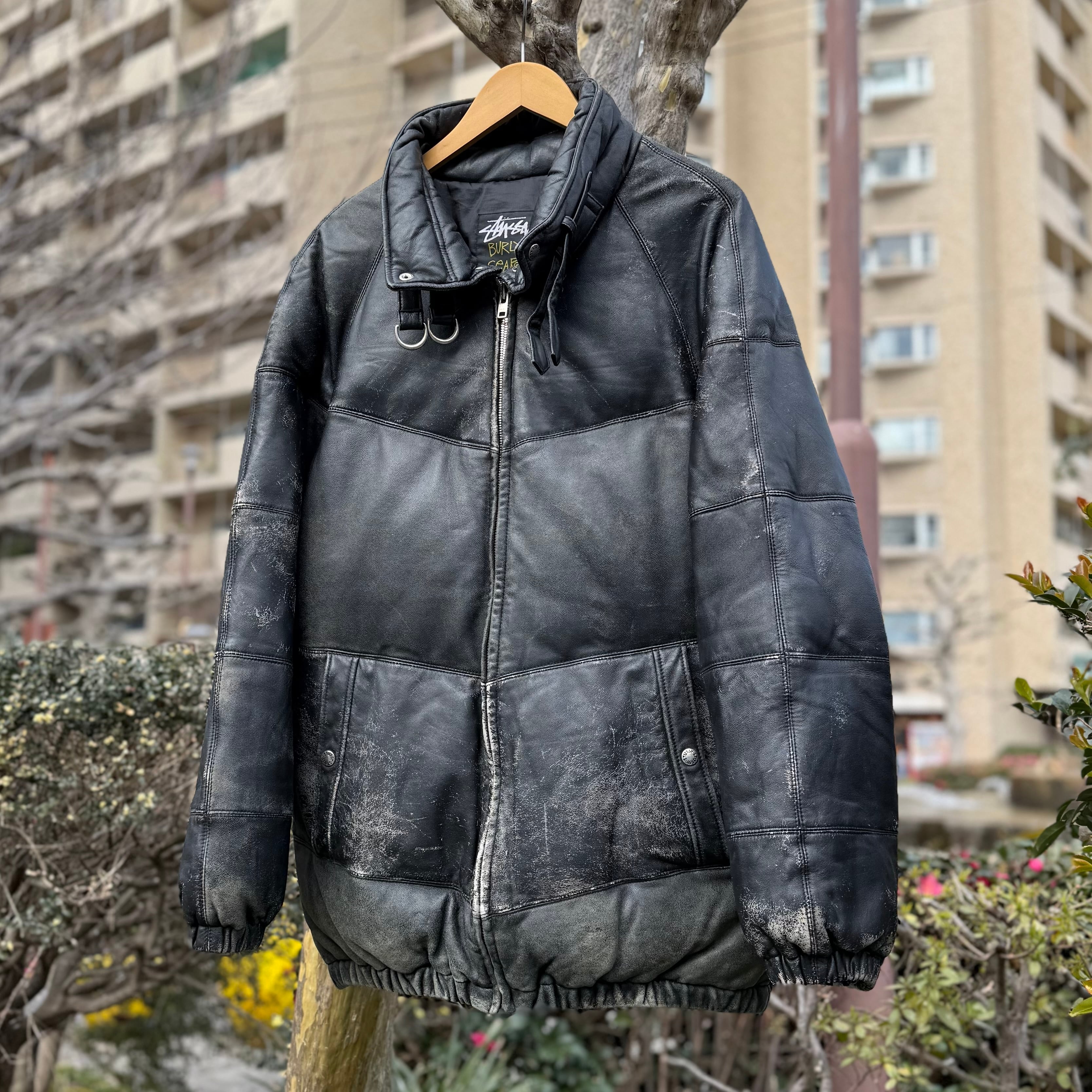 雰囲気◎】90's Stussy Leather Down Jacket | spike osu