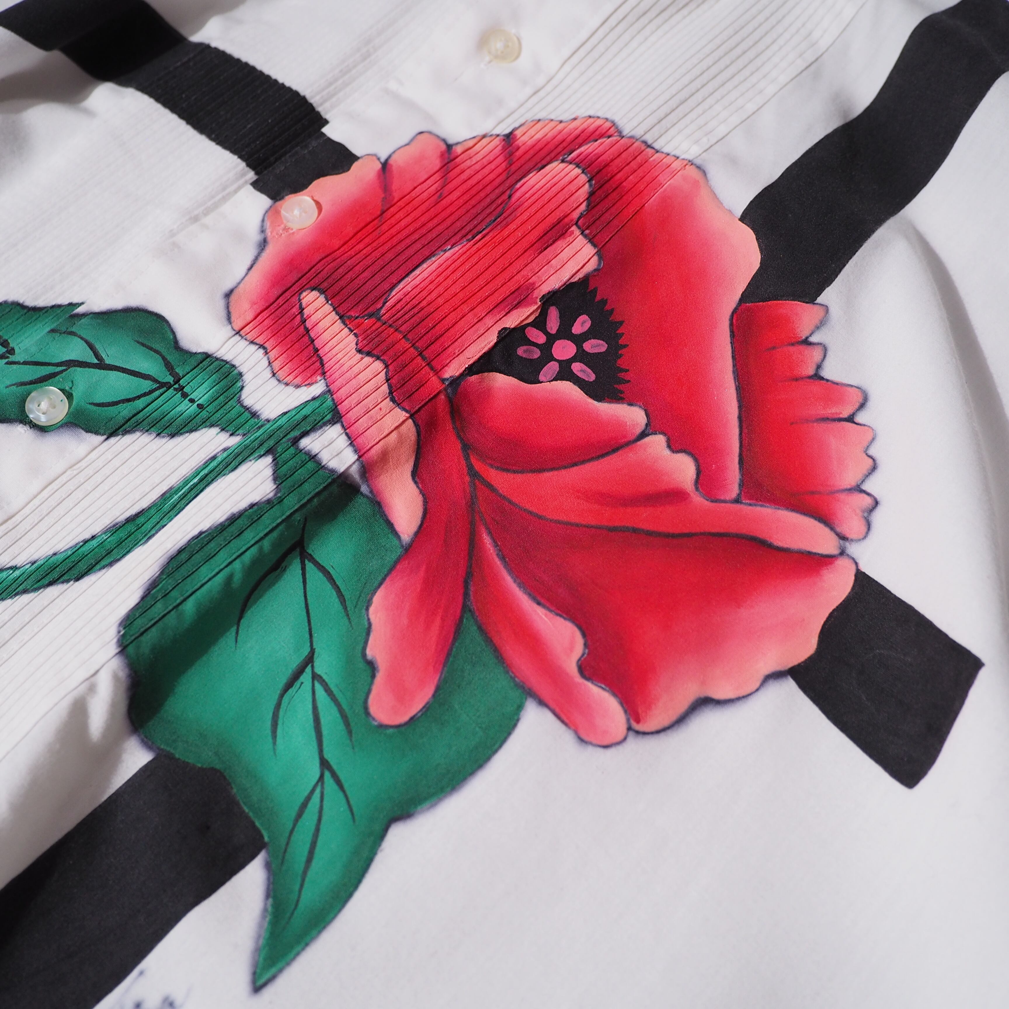 Botanical Beautiful flower painted vintage white shirt