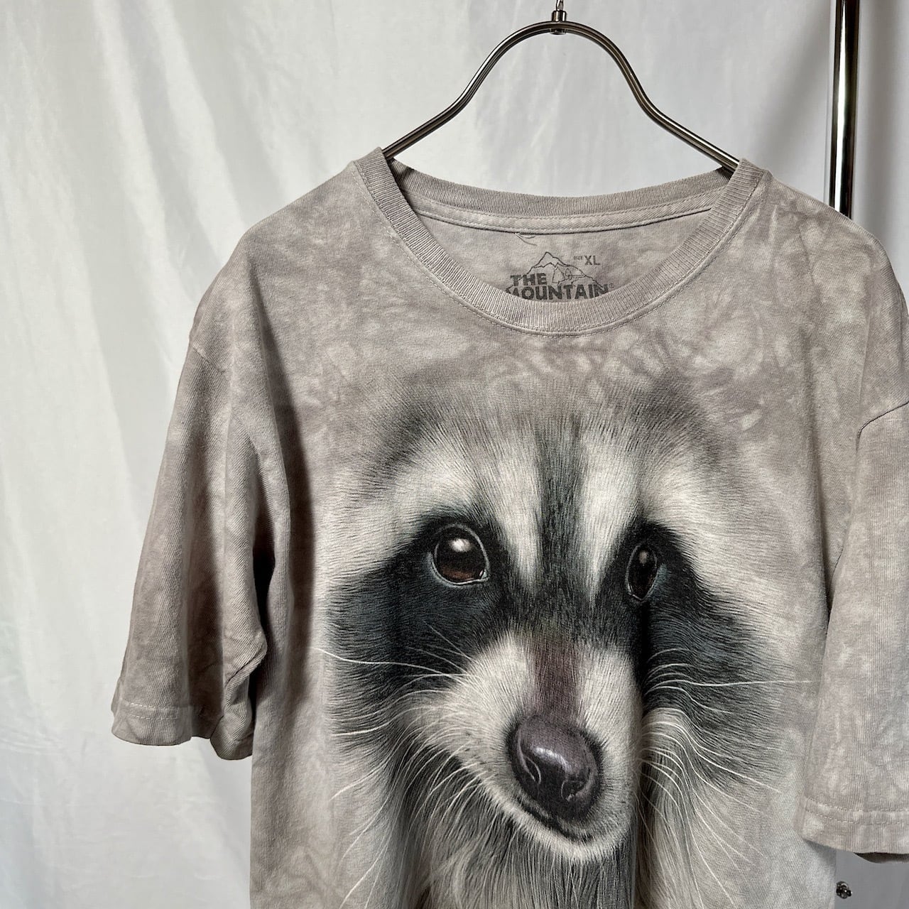 アニマルT サイズ：XL アライグマ 動物 Tシャツ 半袖 タイダイ グレー