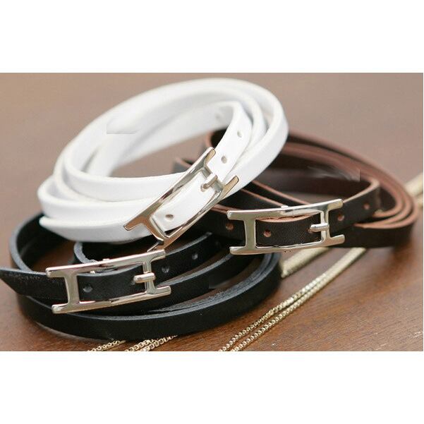 H型バックル レザー ブレスレット 茶