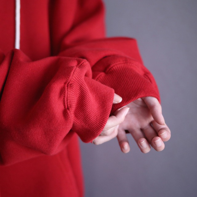 red super over silhouette sweat parka