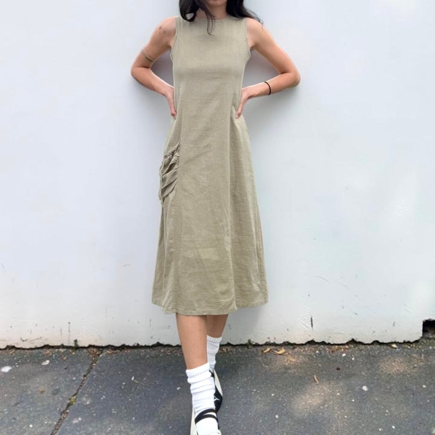 【LADIES】Linen Blend Pocket Maxi Dress - Size 38