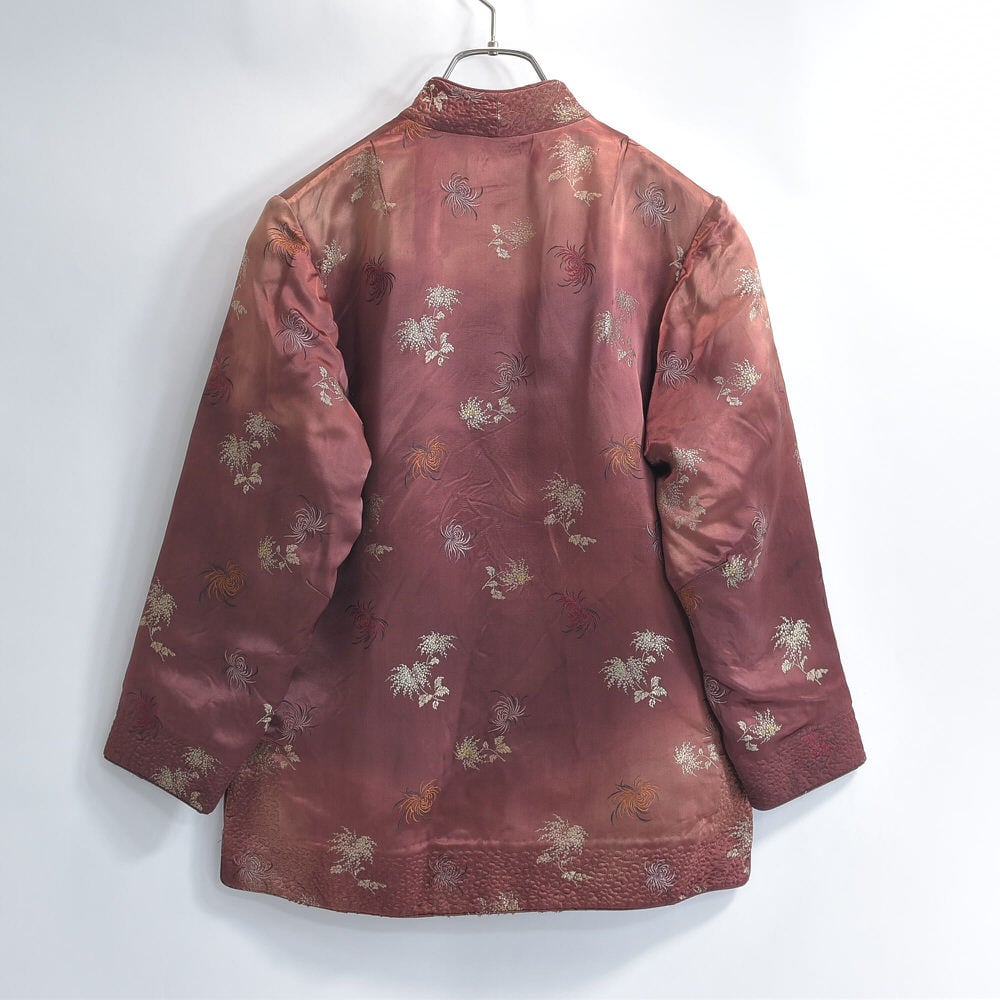 60s 上海製 Peony BRAND 牡丹牌 シルクブロケード ボアライナー 菊刺繍
