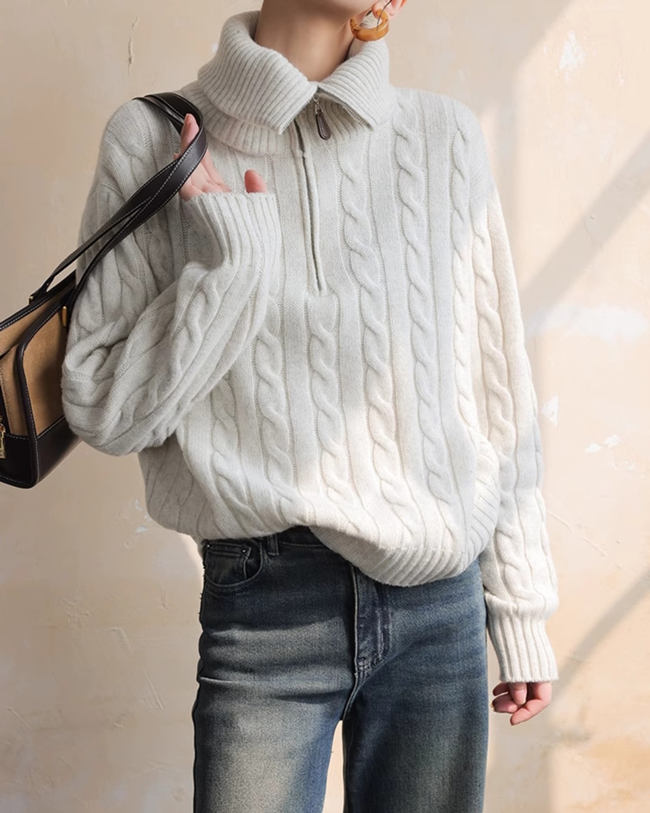 Half zip cable Knit　T20335