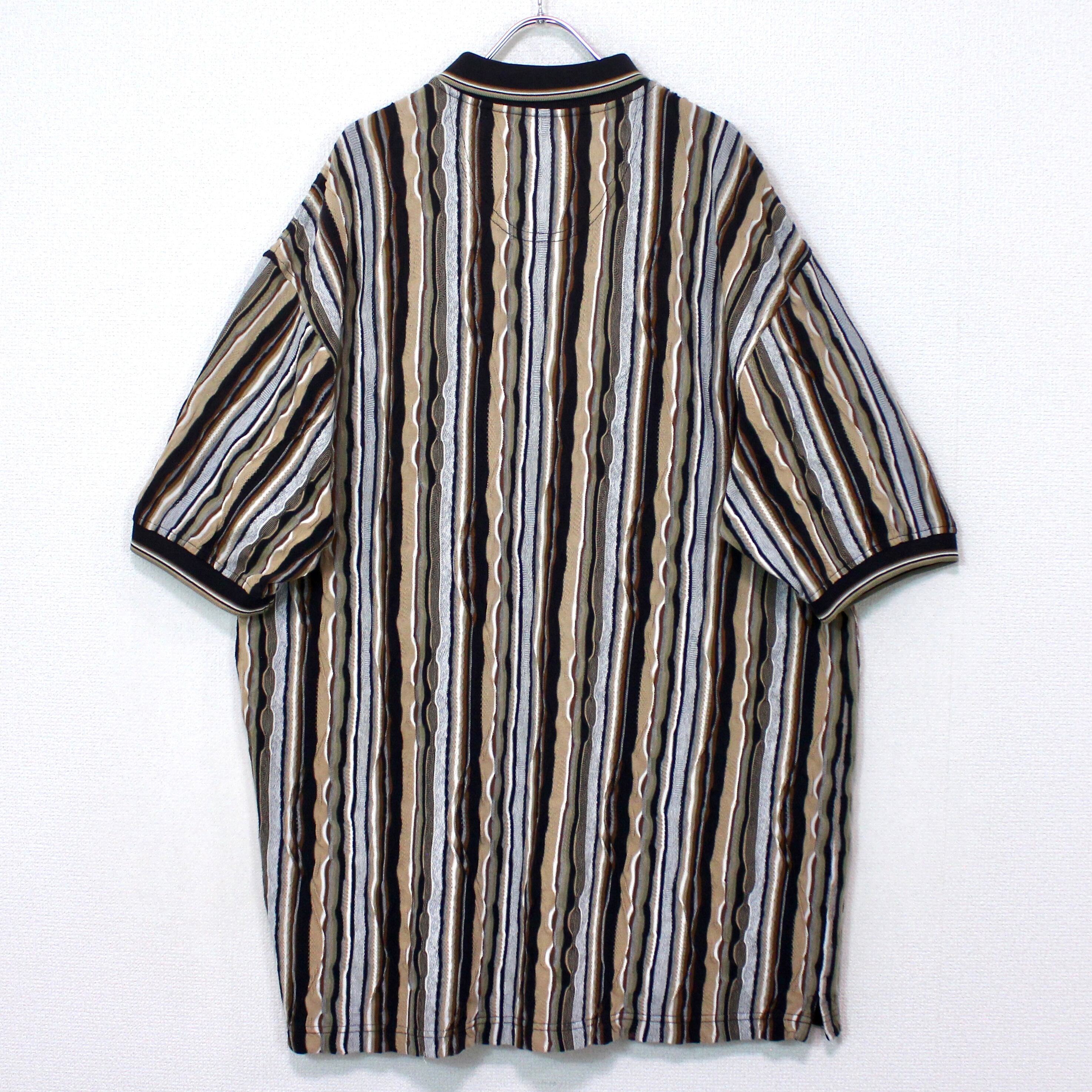 Caka act2】Multiple Coloring Vintage Loose S/S 3D Knit Polo Shirt 