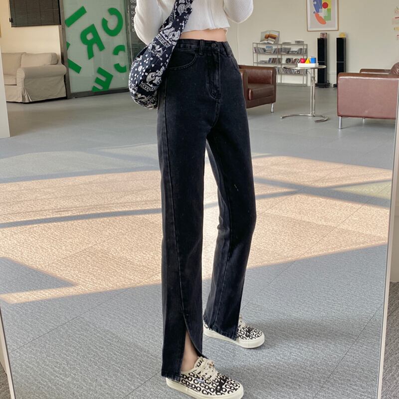 スプリングスタンダードハイウェストウェストジーンズ 薄手パンツ レッド レトロ 春物 スーパーモール72627581530